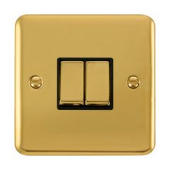 Click Deco Plus DPBR412BK 10AX 2 Gang 2 Way Plate Switch Polished Brass