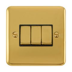 Click Deco Plus DPBR413BK 10AX 3 Gang 2 Way Plate Switch Polished Brass