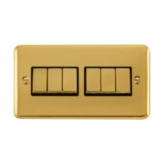 Click Deco Plus DPBR416BK 10AX 6 Gang 2 Way Plate Switch Polished Brass