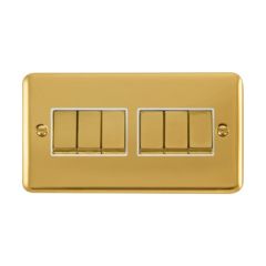 Click Deco Plus DPBR416WH 10AX 6 Gang 2 Way Plate Switch Polished Brass