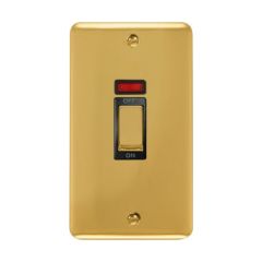 Click Deco Plus DPBR503BK 45A 2 Gang (Vertical) DP Plate Switch With Neon Polished Brass