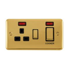 Click Deco Plus DPBR505BK 45A 2 Gang DP Switch With 13A DP Switched Socket Outlet & Neons Polished Brass