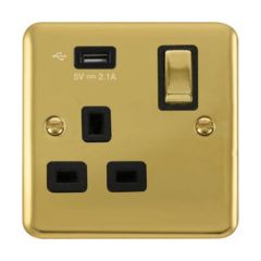 Click Deco Plus DPBR571UBK 13A 1 Gang Switched Socket Outlet With Single 2.1A USB Outlet Polished Brass