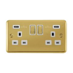 Click Deco Plus DPBR580WH 13A 2 Gang Switched Socket Outlet With Twin USB (Total 4.2A) Outlets Polished Brass