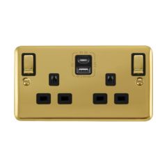 Click Deco Plus DPBR586BK 13A 2 Gang Switched Socket Outlet With Type A & C USB (4.2A) Outlets Polished Brass