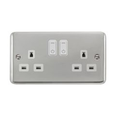 Click Deco Plus DPCH30536WH 13A 2 Gang Zigbee Smart Switched Socket Outlet Chrome