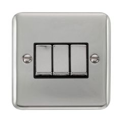 Click Deco Plus DPCH413BK 10AX 3 Gang 2 Way Plate Switch Chrome