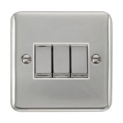 Click Deco Plus DPCH413WH 10AX 3 Gang 2 Way Plate Switch Chrome