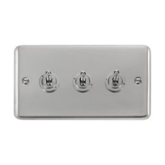 Click Deco Plus DPCH423 10AX 3 Gang 2 Way Toggle Plate Switch Chrome