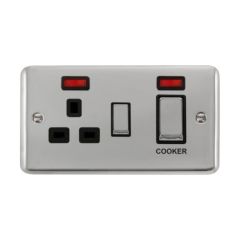 Click Deco Plus DPCH505BK 45A 2 Gang DP Switch With 13A DP Switched Socket Outlet & Neons Chrome