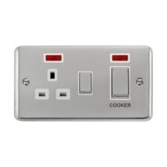 Click Deco Plus DPCH505WH 45A 2 Gang DP Switch With 13A DP Switched Socket Outlet & Neons Chrome