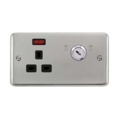 Click Deco Plus DPCH655BK 13A 1 Gang DP Key Lockable Switched Socket With Neon (Double Plate) Chrome