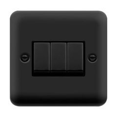 Click Deco Plus DPMB413BK 10AX 3 Gang 2 Way Plate Switch Matt Black