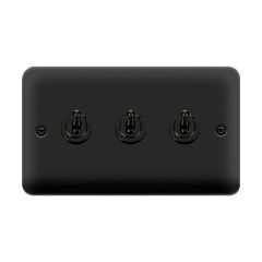 Click Deco Plus DPMB423 10AX 3 Gang 2 Way Toggle Plate Switch Matt Black