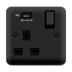 Click Deco Plus DPMB571UBK 13A 1 Gang Switched Socket Outlet With Single 2.1A USB Outlet Matt Black