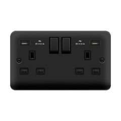 Click Deco Plus DPMB580BK 13A 2 Gang Switched Socket Outlet With Twin USB (Total 4.2A) Outlets Matt Black