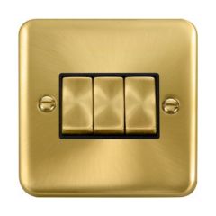 Click Deco Plus DPSB413BK 10AX 3 Gang 2 Way Plate Switch Satin Brass