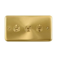 Click Deco Plus DPSB423 10AX 3 Gang 2 Way Toggle Plate Switch Satin Brass