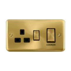 Click Deco Plus DPSB504BK 45A 2 Gang DP Switch With 13A DP Switched Socket Outlet Satin Brass
