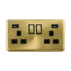 Click Deco Plus DPSB580BK 13A 2 Gang Switched Socket Outlet With Twin USB (Total 4.2A) Outlets Satin Brass