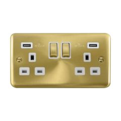 Click Deco Plus DPSB580WH 13A 2 Gang Switched Socket Outlet With Twin USB (Total 4.2A) Outlets Satin Brass