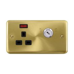 Click Deco Plus DPSB655BK 13A 1 Gang DP Key Lockable Switched Socket With Neon (Double Plate) Satin Brass