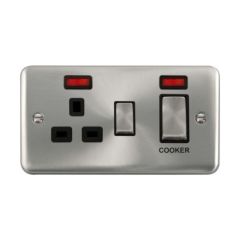 Click Deco Plus DPSC505BK 45A 2 Gang DP Switch With 13A DP Switched Socket Outlet & Neons Satin Chrome