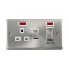 Click Deco Plus DPSC505WH 45A 2 Gang DP Switch With 13A DP Switched Socket Outlet & Neons Satin Chrome