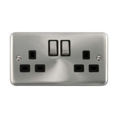 Click Deco Plus DPSC536BK 13A 2 Gang DP Switched Socket Outlet Satin Chrome