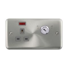 Click Deco Plus DPSC655GY 13A 1 Gang DP Key Lockable Switched Socket With Neon (Double Plate) Satin Chrome