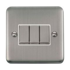 Click Deco Plus DPSS413WH 10AX 3 Gang 2 Way Plate Switch Stainless Steel