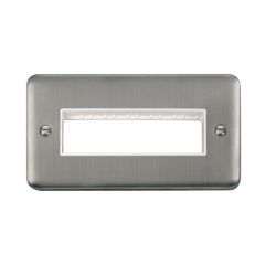 Click Deco Plus DPSS426WH 2 Gang MiniGrid Unfurnished Plate - 6 In-Line Apertures Stainless Steel