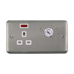 Click Deco Plus DPSS655WH 13A 1 Gang DP Key Lockable Switched Socket With Neon (Double Plate) Stainless Steel