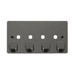 Click Define FPBN154PL 2 Gang Unfurnished Dimmer Plate & Knobs (1600W Max) - 4 Apertures Black Nickel