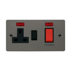 Click Define FPBN205BK 45A 2 Gang DP Switch With 13A DP Switched Socket Outlet & Neons Black Nickel