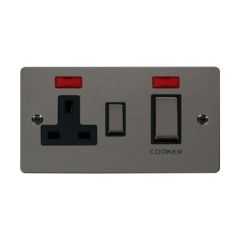 Click Define FPBN505BK 45A 2 Gang DP Switch With 13A DP Switched Socket Outlet & Neons Black Nickel