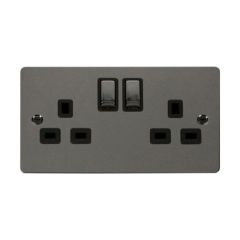 Click Define FPBN536BK 13A 2 Gang DP Switched Socket Outlet Black Nickel