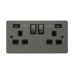 Click Define FPBN580BK 13A 2 Gang Switched Socket Outlet With Twin USB (Total 4.2A) Outlets Black Nickel