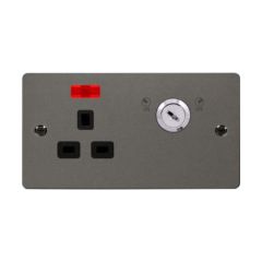 Click Define FPBN655BK 13A 1 Gang DP Key Lockable Switched Socket With Neon (Double Plate) Black Nickel