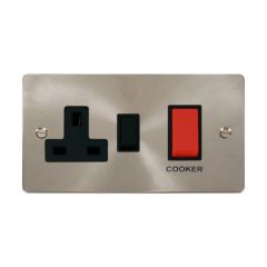 Click Define FPBS204BK 45A 2 Gang DP Switch With 13A DP Switched Socket Outlet Brushed Stainless