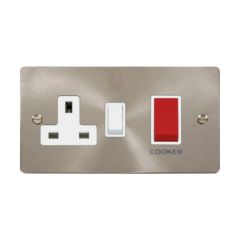 Click Define FPBS204WH 45A 2 Gang DP Switch With 13A DP Switched Socket Outlet Brushed Stainless