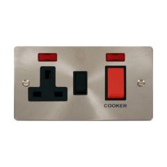 Click Define FPBS205BK 45A 2 Gang DP Switch With 13A DP Switched Socket Outlet & Neons Brushed Stainless