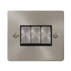 Click Define FPBS413BK 10AX 3 Gang 2 Way Plate Switch Brushed Stainless