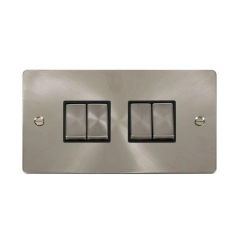 Click Define FPBS414BK 10AX 4 Gang 2 Way Plate Switch Brushed Stainless