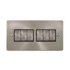 Click Define FPBS416BK 10AX 6 Gang 2 Way Plate Switch Brushed Stainless