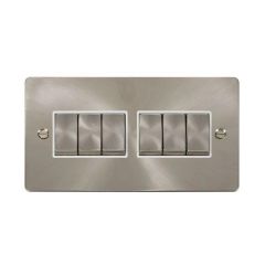 Click Define FPBS416WH 10AX 6 Gang 2 Way Plate Switch Brushed Stainless
