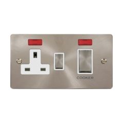 Click Define FPBS505WH 45A 2 Gang DP Switch With 13A DP Switched Socket Outlet & Neons Brushed Stainless