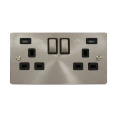 Click Define FPBS580BK 13A 2 Gang Switched Socket Outlet With Twin USB (Total 4.2A) Outlets Brushed Stainless