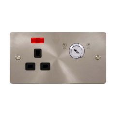 Click Define FPBS655BK 13A 1 Gang DP Key Lockable Switched Socket With Neon (Double Plate) Brushed Stainless