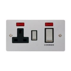 Click Define FPCH505BK 45A 2 Gang DP Switch With 13A DP Switched Socket Outlet & Neons Chrome